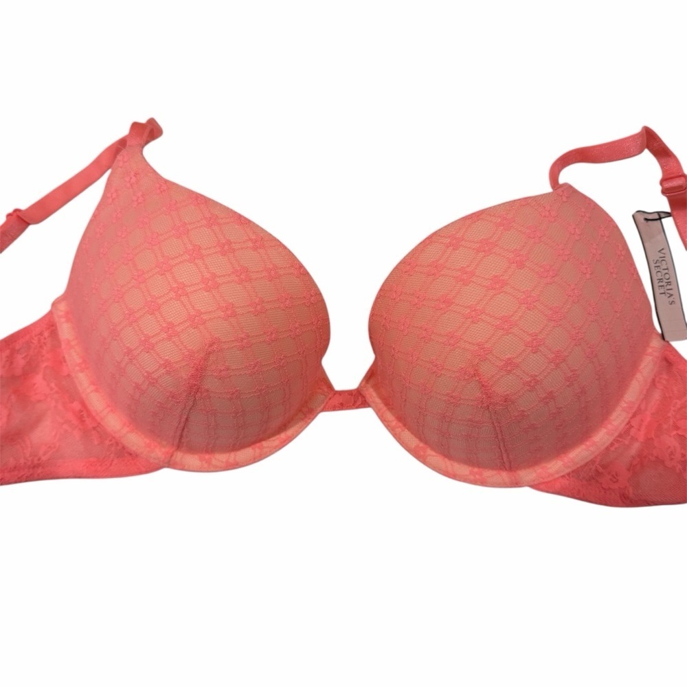NWT Victoria’s Secret Neon Orange Push Up Bra Single Hook Band sz 32D